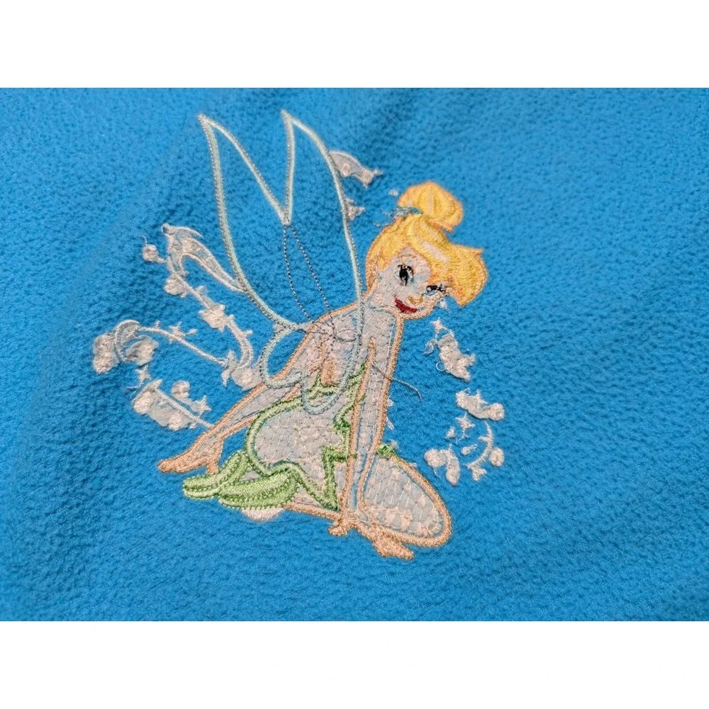 Vintage Tinkerbell Fleece Blanket Throw 60 X 50 Disney Blue Green Trim  LARGE
